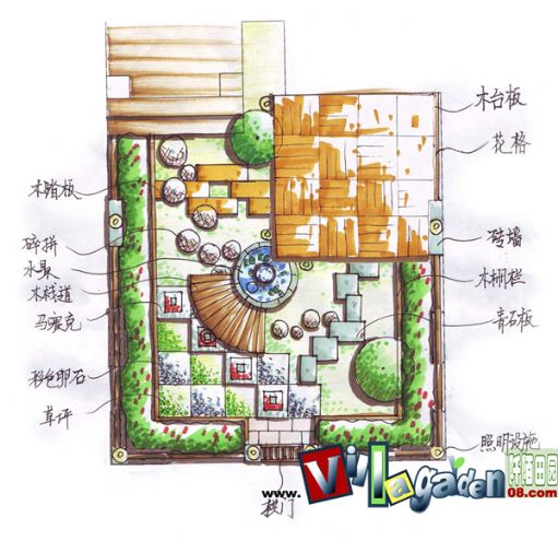 庭院大都是围绕建筑而设计的,其入口处的花园我们常称为前庭,它是人们进入居室内的必经之路,有着独特的审美要求。前庭犹如一个人的脸部,始终处于展示状态。留给前庭的空间,方位和大小,形状都不同,它没有明显的绿篱或篱笆形成分界线,常被设计成延伸的草坪。随着人们审美情趣的不断提高,前庭的设计风格亦呈多样化,但无论窄小,狭长,还是宽敞,经过设计师精心设计,合理布局,都可以将其设计得既体现自己的个性,又能符合设计原理,与建筑物相得益彰。 本案是一个50平方米的前庭设计。在住宅前设置了一组休闲平台,将本来比较平淡的前庭